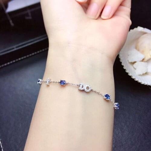 Natural And Real Sapphire chain bracelet Free shipping Natural real sapphire 925 sterling silver