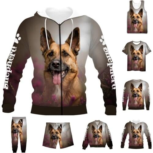 New Fashion 3D Full Print Animal German Shepherd T-shirt/Sweatshirt/Zip Hoodies/Thin Jacket/Pants Four Seasons Casual Suit V39
