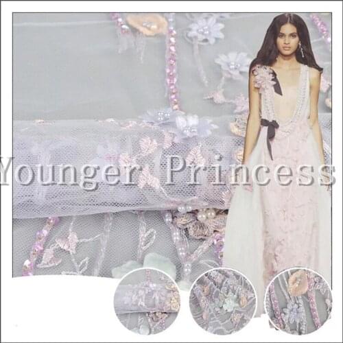 New design fashionable YG-758 African French Lace Fabric with 3d flower African Tulle Lace Fabric