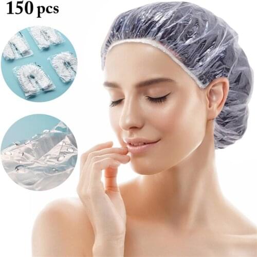 150PCS Disposable Shower Cap Waterproof Bath Cap Shower Hat for Hotel Bathroom
