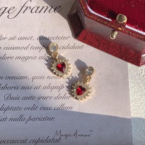 Wholesale High Quality Vintage Baroque Heart Shape Rhinestone Shiny Crystal Sterling Silver 925 Dangle Earring Luxury Jewelry