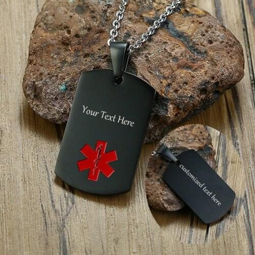 Personalized Medical Alert Dog Tag Pendant Stainless Steel In Black Gold Silver Colors Men Male Custom ID Jewelry