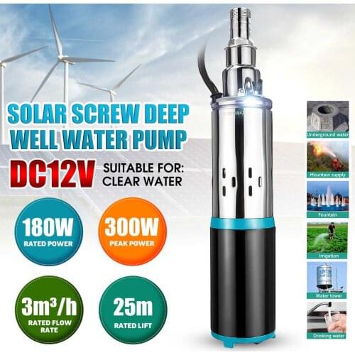 180W 12V/24V High Lift 25m Deep Well Pump Submersible DC Pump High Pressure Solar Water Pump Garden Home Agricultural Irrigation