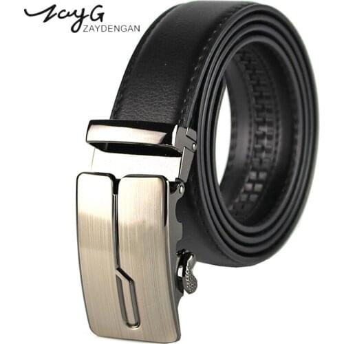 ZAYG Men High-grade Steel Automatic Alloy Buckle Belt Luxury Men Cowhide Genuine Leather Belts Men Business Style Buckle Belt
