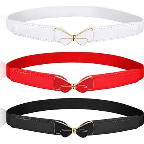 Bow Cummerbunds Cute Re Enamel Bow Buckle Belts Thin Elastic Cummerbund Girl Dress Bar Party Decorate Women Gifts