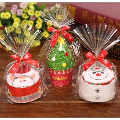 Merry Christmas Gift Cupcake Cotton Towel New Year Christmas Decoration For Kindergarten Children Gift Santa Claus Cartoon Towel