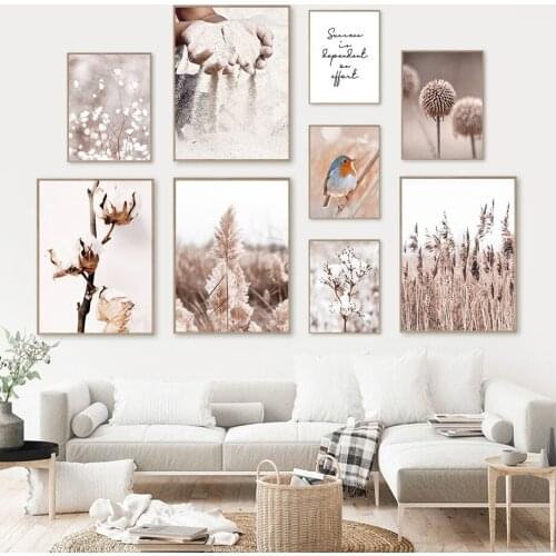 Pink Flower Cotton Dandelion Wall Art Poster Holding The Sand Canvas Painting Bird Landscape Quotes Art Prints Nordic Home Decor