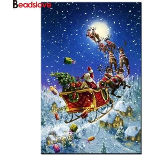 Santa sleigh diy full square round diamond embroidery rhinestones painting 5d diamond mazayka Christmas Landscape wall art