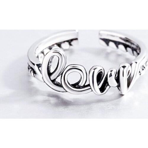 Sole Memory Personality Retro Thai Silver Romantic Letter LOVE 925 Sterling Silver Female Resizable Opening Rings SRI443