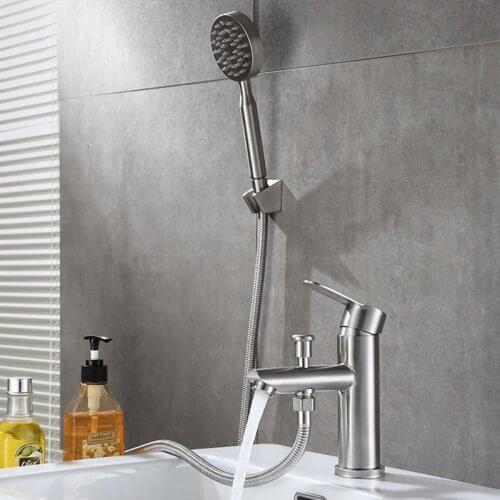 304 Stainless Steel Basin Sink Faucet Single Handle Bathroom Mixer Taps Deck Mounted Hot And Cold Water Tap With Shower Head