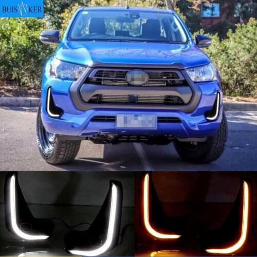 Car LED DRL Daytime Running Lights Daylight Fog Lamp Decoration Turn Signal for Toyota Hilux Revo 2020 2021