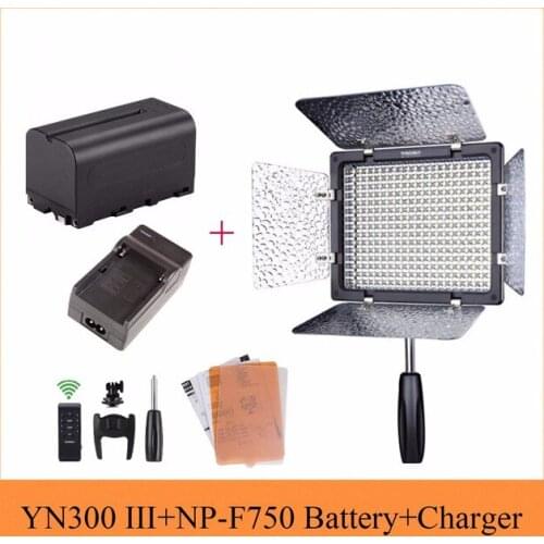 Yongnuo YN300 III 3200K-5500K Pro LED Video Light On Camera Lighting for Wedding +NP-F750 Battery + Charger for Canon Nikon etc
