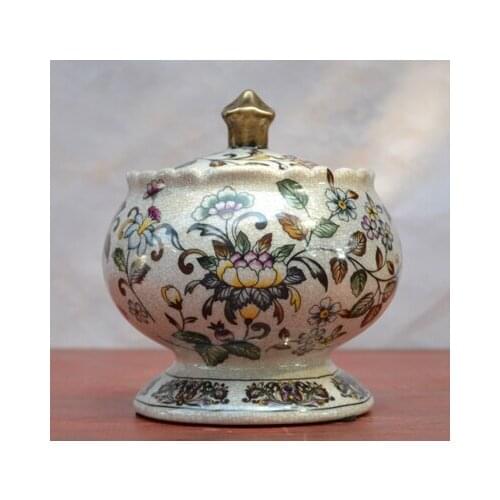 Tao Caicai continental retro painted crack ceramic storage tank Home Furnishing decoration