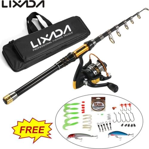 Lixada Telescopic Fishing Rod Reel Combo Full Kit 11BB Spinning Reel Carbon Rod Line Lure Hook with Carry Bag for Carp Pesca