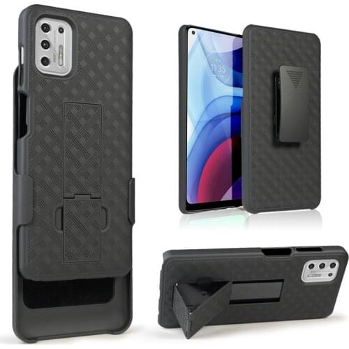 Woven 2 in 1 Hybrid Hard Shell Holster Combo Case With Kickstand & Belt Clip For Motorola Moto G stylus 2021 Cases