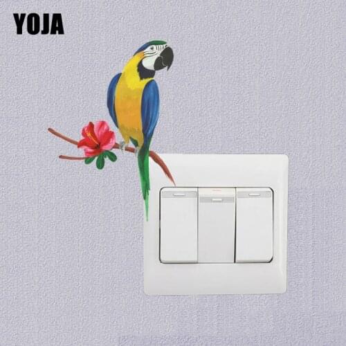 YOJA Mysterious Colored Flowers Parrot Living Room Bedroom Wall Switch Sticker Personalized Decor 10SS0130