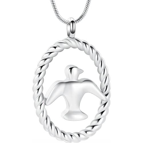 Dove Cremation Jewelry Memorial Urn Necklace for Ashes Stainless Steel Pigeon Oval Pendant Keepsake Ashes Holder