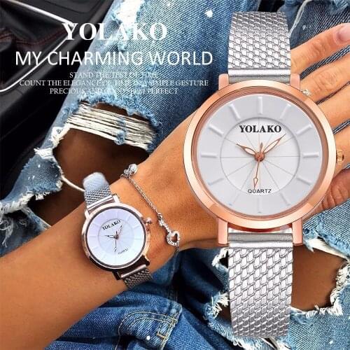 2019 Hot Fashion Women Rose Gold Simple Dial Wrist Watch Luxury Plastic Leather Quartz Watches YOLAKO Brand Relogio Feminino