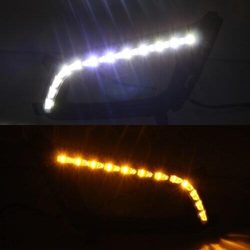 1Pair LED Car Daytime Running Light For Kia Optima K5 2013 2014 2015 12V DRL Fog Lamp Yellow turn signal