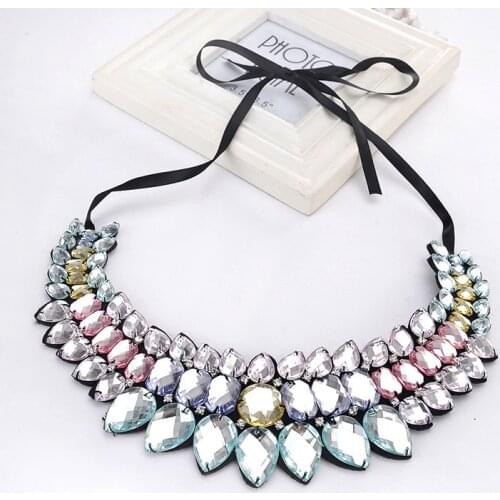 2016 Crystal Glass Clear Necklace Women Rhinestone Pendant Necklaces Ribbon Choker Bib Collar Necklace Female Accessories