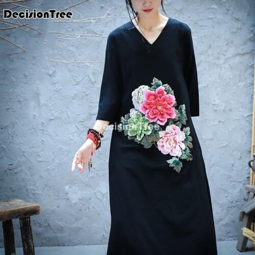 2021 chinese traditional dress womens cotton linen cheongsam qipao long dress elegant party dance costume cheongsam dress