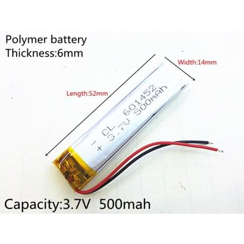 3.7V 500mAh Rechargeable li Polymer Li-ion Battery For headset mouse Bracelet Wrist Watch 601452 061452