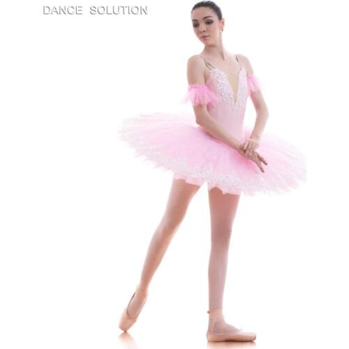 Pink Spandex Top with White Applique Professional Ballet Tutu for Child & Adult Ballerina Dance Competition Dress Costume BLL053