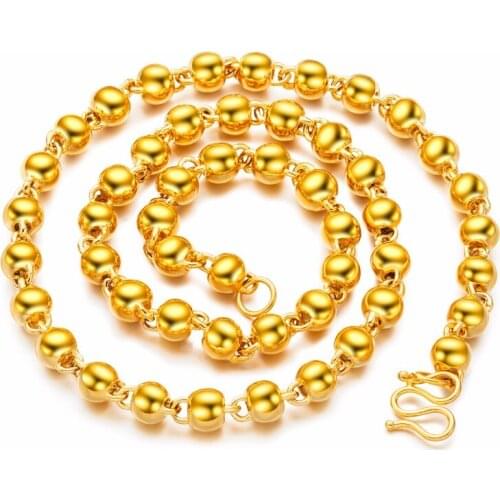 FATE LOVE Brand 60cm Male Men Statement Necklaces Bead Chain Gold Color Copper Metal Fashion Jewelry 6/7/8mm