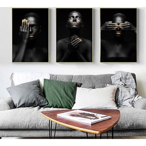 Black Gold Woman Portrait Canvas Painting Picture Posters And Prints Scandinavian Wall Art Living Room Home Decor
