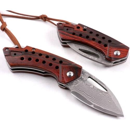 Damascus Sandalwood Handle Keychain Knife Paring Knives japanese sushi knife meat cleaver Rosewood
