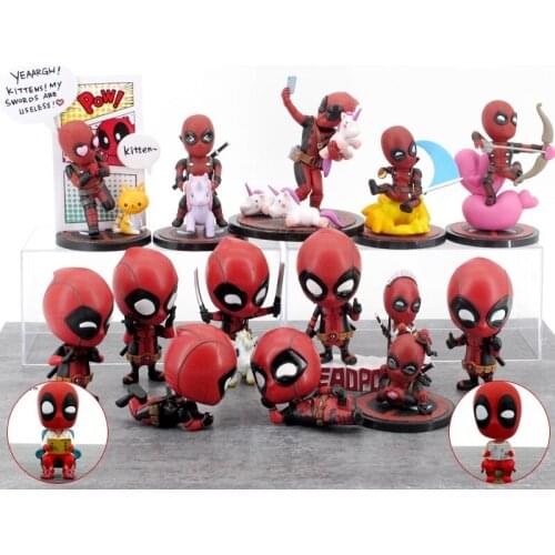Marvel Q Version Deadpool Doll Movable Head Mini Double Warrior Deadpool Action Figure Model Toy Car Ornament Kid Birthday Gift