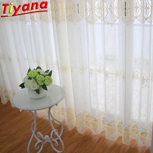 European Luxury White Hollow Out Embroidery Curtains for Living Room Beige Lace Bottom Tulle for Kitchen Balcony X-HM731*VT