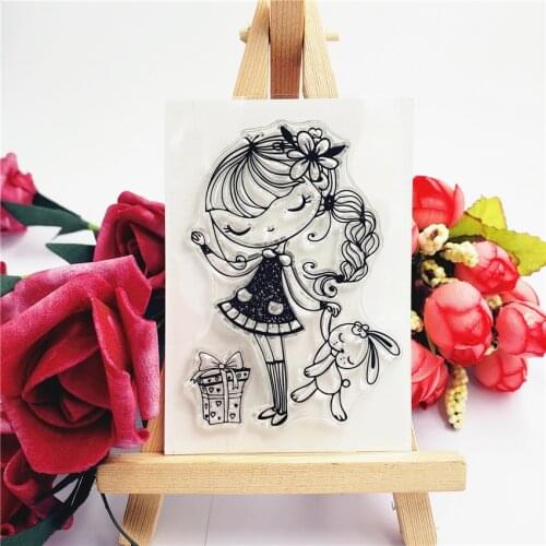 Hot sale Bunny girl Transparent Clear Stamps / Silicone Seals Roller Stamp for DIY scrapbooking photo album/Card Making