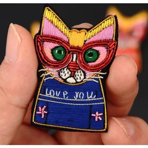 Indian silk embroidery patch cats animal cartoon patches for hats bag badges applique patches for clothing sewing