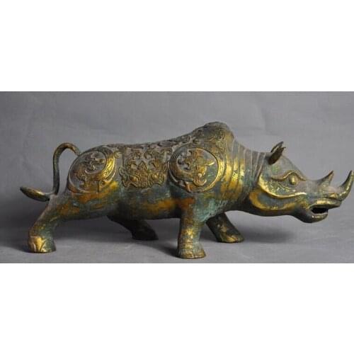 Chinese fengshui bronze gilt dragon Patterns rhinoceros Rhino Ox cattle statue