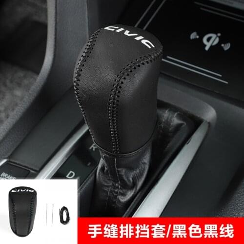 Leather Car Gear Head Shift Knob Cover Accessories For Honda Civic 10th 2016 2017 2018 2019 2020 AT Car Gear Shift Collars Case