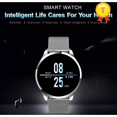 Tempered Glass Round Screen stainless Steel leather Smart Watch man with accurate Heart Rate Monitor IP67 Waterproof Smart band