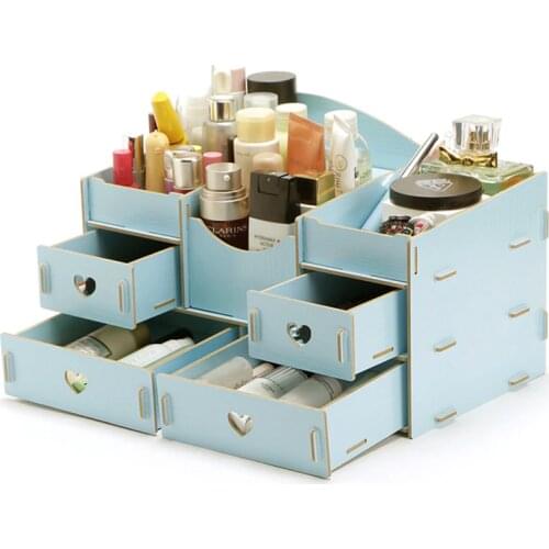 Fashion Elegant DIY Wooden Storage Box Jewelry Container Makeup Organizer Cosmetic Sundries Handmade Assembly Wood Storage Box