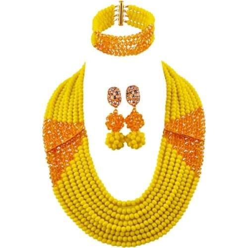 Opaque Yellow Champagne Gold AB African Necklace Jewelry Set Crystal Beaded Nigerian Beads Wedding Jewelry Sets 8LBJZ07