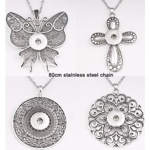 NF5931 cross flower butterfly 18mm snap button Sweater chain 80cm stainless steel necklaces & pendants DIY Jewelry