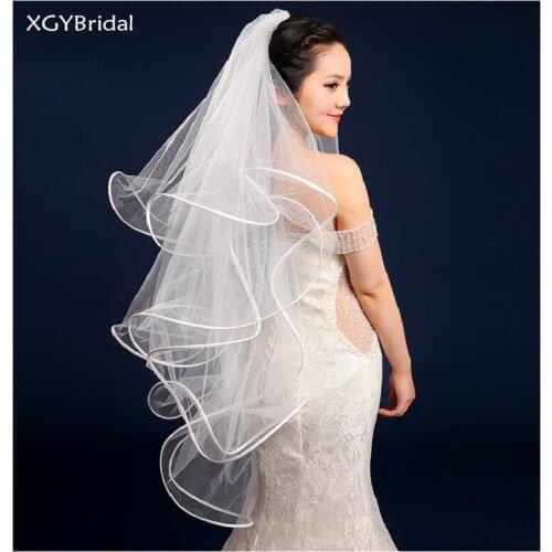 New 1.5 Meter Bridal Veil Women Short Ribbon Edge White Three Layer Wedding Veil Wedding Accessories