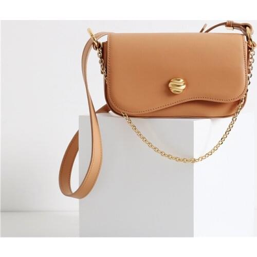 New Genuine Leather Women Cover Chain Baguette Bags Texture Ladies Shoulder Handbags Luxury Designer Simple Fresh Messenger Bag