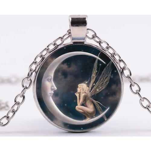 New Fashion Fairy Elves Moon Photo Glass Cabochon Pendant Necklace Gift for Kids Best Friends Jewelry Wholesale