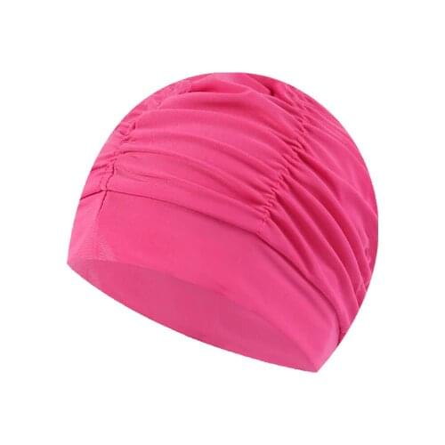 Soild Women Swimming Cap Swim Pool Beach Protect Ears Hair Fabric Printed Bathing Hat For Girls Long Hair Lady Swim Cap