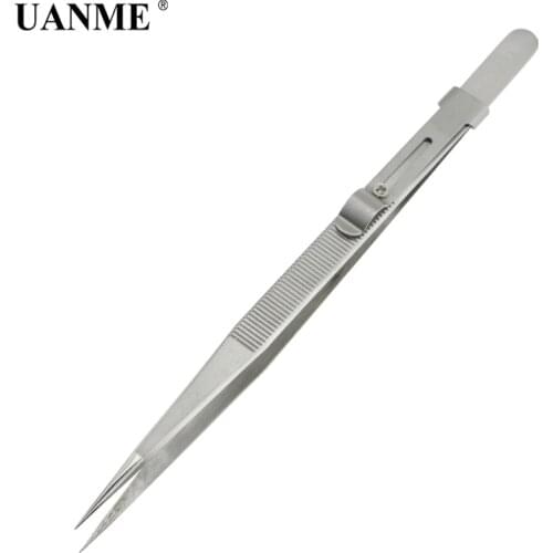 UANME SWDT V-16A 165mm Adjustable Tweezers Stainless Steel Straight Pointed Tip Slide lock Hold Tightly Forceps pincers