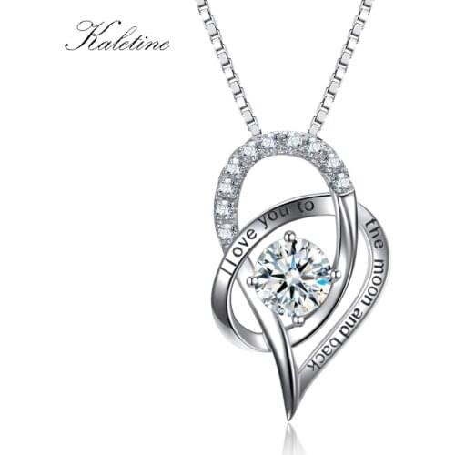 Kaletine Valentine Gift Love Heart Pendant Necklace Elegant Love you to The Moon and Back Genuine 925 Sterling Silver Jewelry