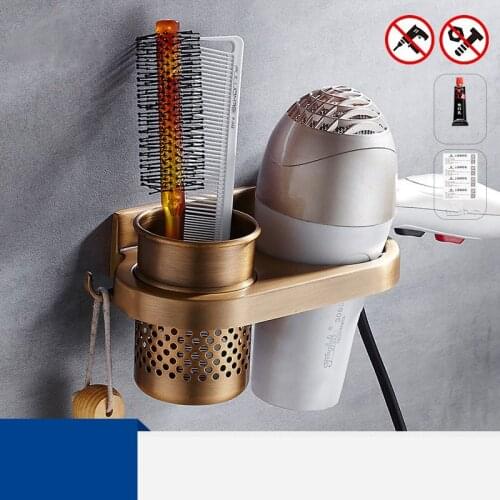 Bathroom shelves HolderSpace Aluminum Multi-use Wall Mounted Hair Dryer Drier Comb Holder Rack Stand Set Bathroom Accessoriers