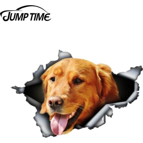 Jump Time 13cm x 8.8cm Golden Retriever car sticker 3D Pet Graphic Vinyl Decal Car Window Laptop Bumper Animal Car Stickers