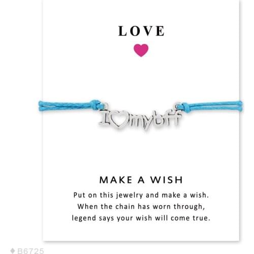 Girls Adjustable Love Statement with Card Silver I love My Best Friends Forever Charm Make a Wish Bracelets for Women