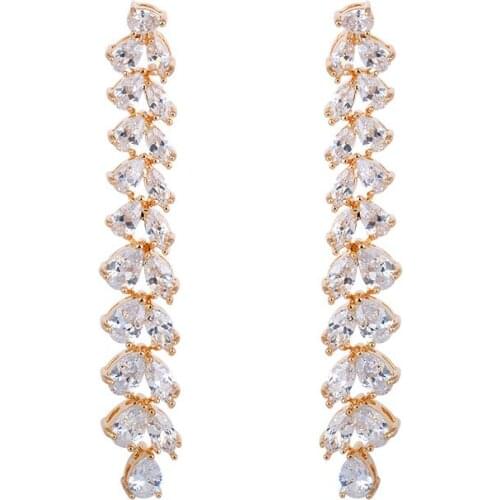Luxury Dangles Long Earrings for Women Wedding Earrings Water Drop Zircon Party Gift Gold Color Wholesale GLE5444